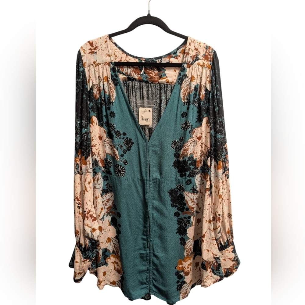Free People Mikayla Printed Tunic Green Balsam Combo NWT size XL - Picture 8 of 9